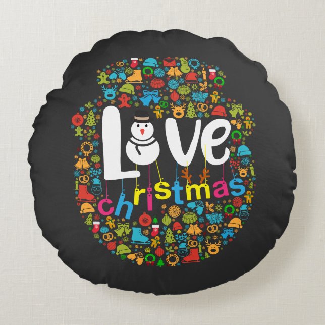 Snowman Love Christmas Decorations Round Pillow (Front)