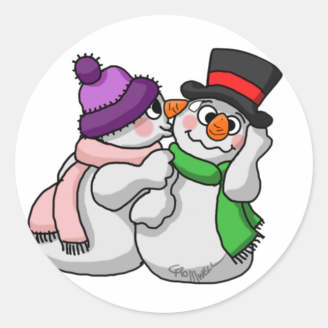 Snowman Love Classic Round Sticker (Front)