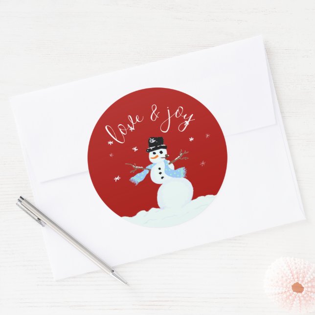 Snowman Love n Joy Red Christmas Envelope Seal (Envelope)