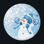 Snowman Magnet<br><div class="desc">Snowman Playing in the Snow with Blue Background</div>
