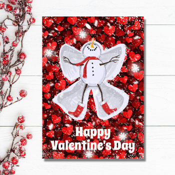 Snowman Making A Snow Angel Valentine's Day Holiday Card by TheCutieCollection at Zazzle