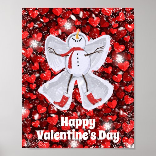 Snowman Making a Snow Angel Valentines Day Poster
