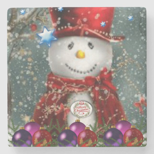 Snowman Marble Stone Coaster Christmas (Front)