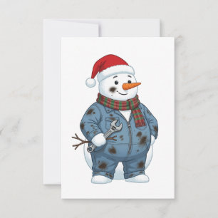 Snowman Mechanic Christmas 2026 Holiday Blue Colla Note Card