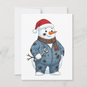 Snowman Mechanic Christmas 2026 Holiday Blue Colla Note Card