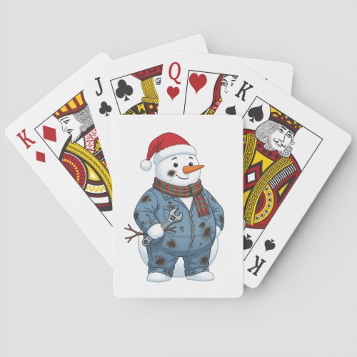 Snowman Mechanic Christmas 2026 Holiday Blue Colla Poker Cards
