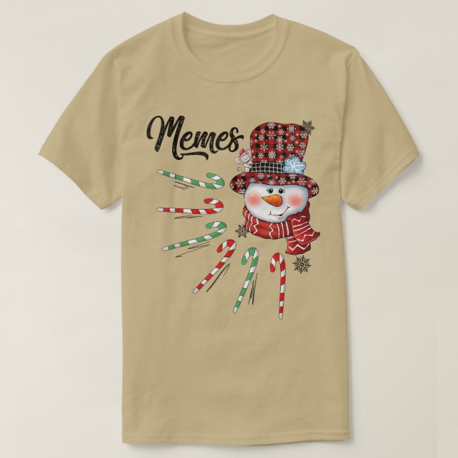 Snowman Memes Candy Cane Red Plaid Christmas Gifts T-Shirt (Design Front)