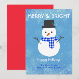 Snowman Merry & Bright Happy Holidays Custom Holiday Card