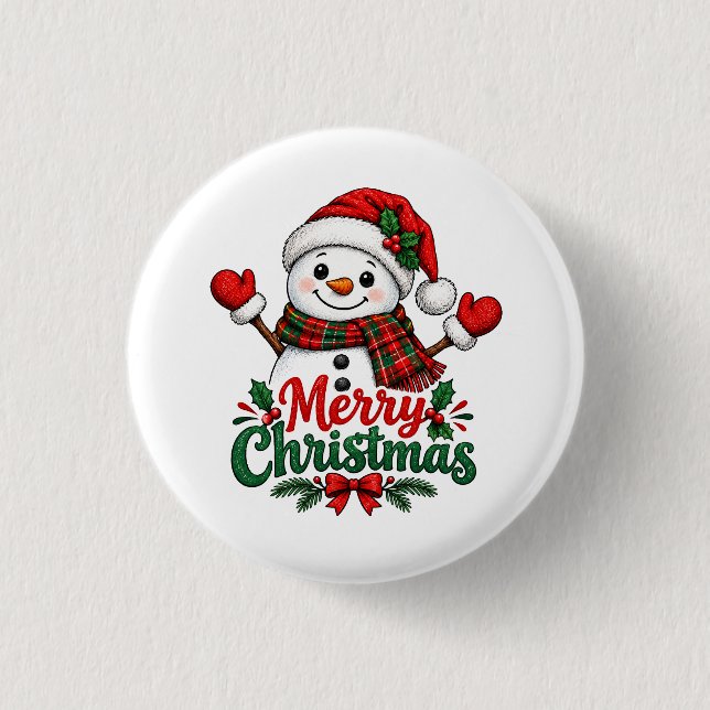 Snowman Merry Christmas  Button (Front)