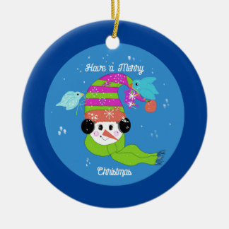 Snowman Merry Christmas Ceramic Ornament