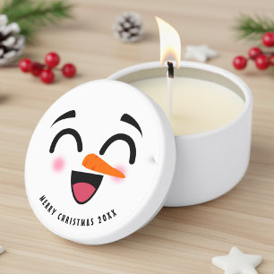 Snowman Merry Christmas Cute Smiling Face Winter Mini Candle Favors