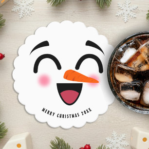 Snowman Merry Christmas Cute Smiling Face Winter Paper Coaster