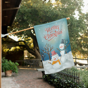 Snowman Merry Christmas House Flag