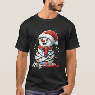Snowman Merry Christmas Lights Santa Hat Xmas Snow T-Shirt