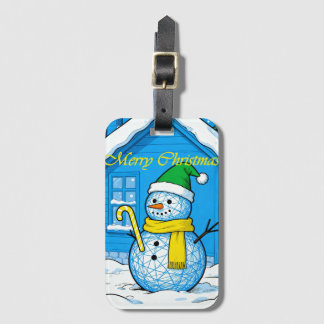 Snowman Merry Christmas Luggage Tag, Festive Luggage Tag