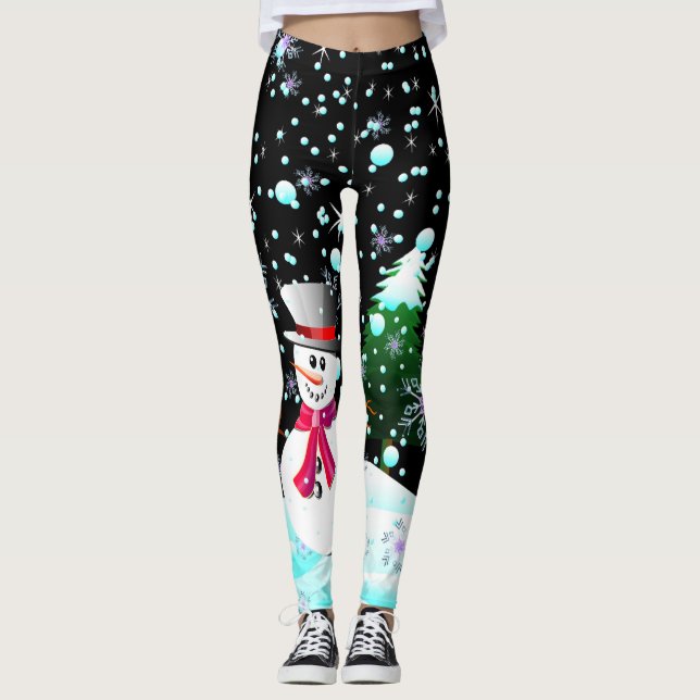 Snowman "Merry Christmas" personalised Leggings (Front)