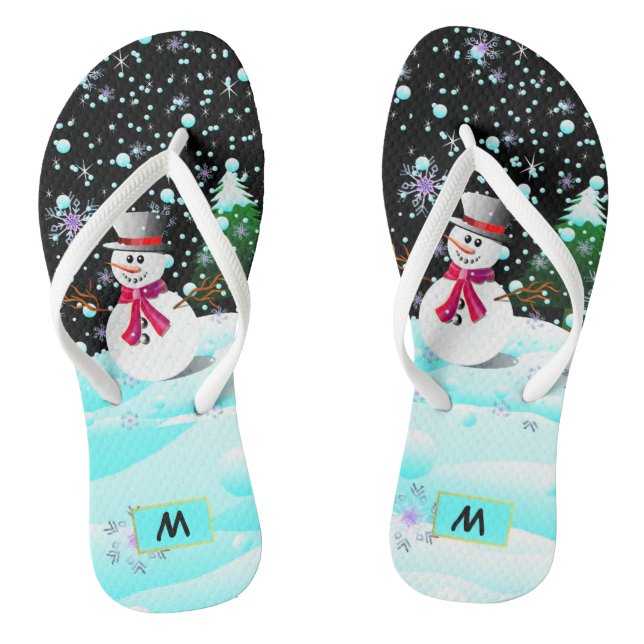 Snowman "Merry Christmas" personalised monogram Flip Flops (Footbed)