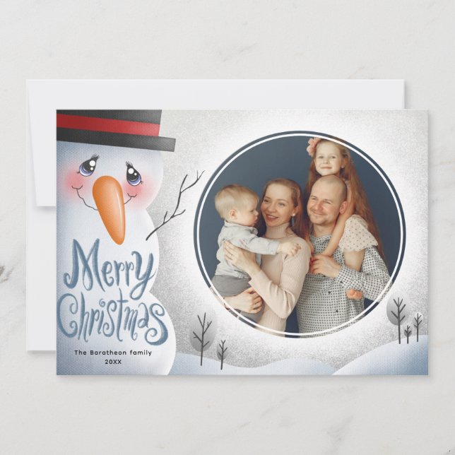 Snowman Merry Christmas Personalized Family Holiday Card (Front)