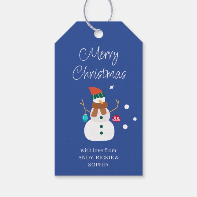 Snowman Merry Christmas Personalized Gift Tags (Front)