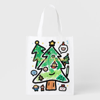 Snowman Merry Christmas Reusable Tote Bag