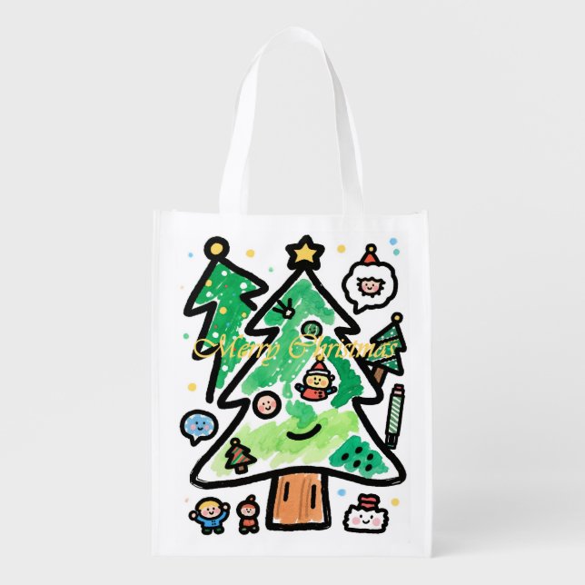 Snowman Merry Christmas Reusable Tote Bag (Front)