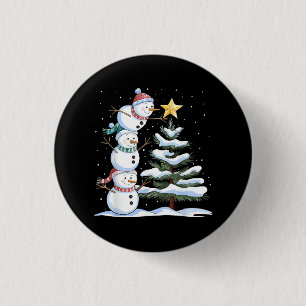 Snowman Merry Christmas Santa Claus Tree Snow Fami Button