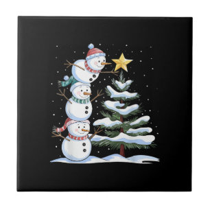 Snowman Merry Christmas Santa Claus Tree Snow Fami Ceramic Tile