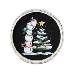 Snowman Merry Christmas Santa Claus Tree Snow Fami Lapel Pin