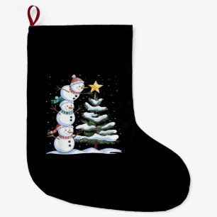 Snowman Merry Christmas Santa Claus Tree Snow Fami Large Christmas Stocking