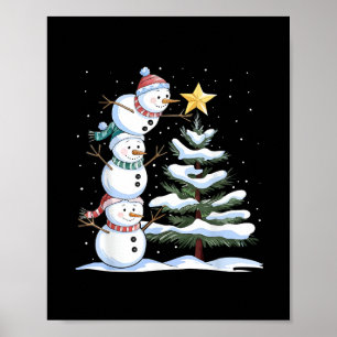 Snowman Merry Christmas Santa Claus Tree Snow Fami Poster