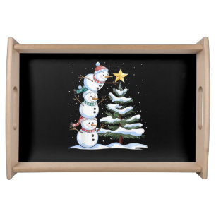 Snowman Merry Christmas Santa Claus Tree Snow Fami Serving Tray
