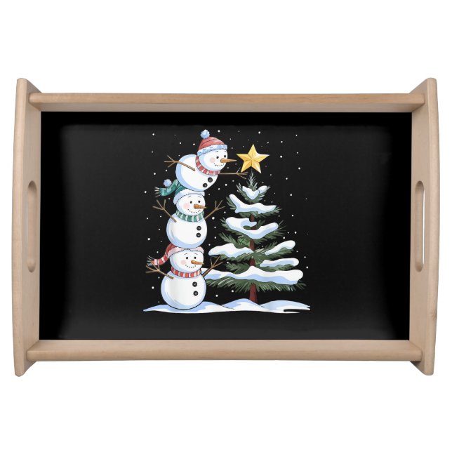 Snowman Merry Christmas Santa Claus Tree Snow Fami Serving Tray (Front)