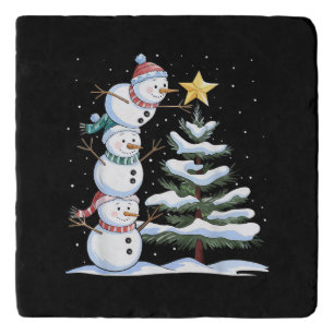 Snowman Merry Christmas Santa Claus Tree Snow Fami Trivet