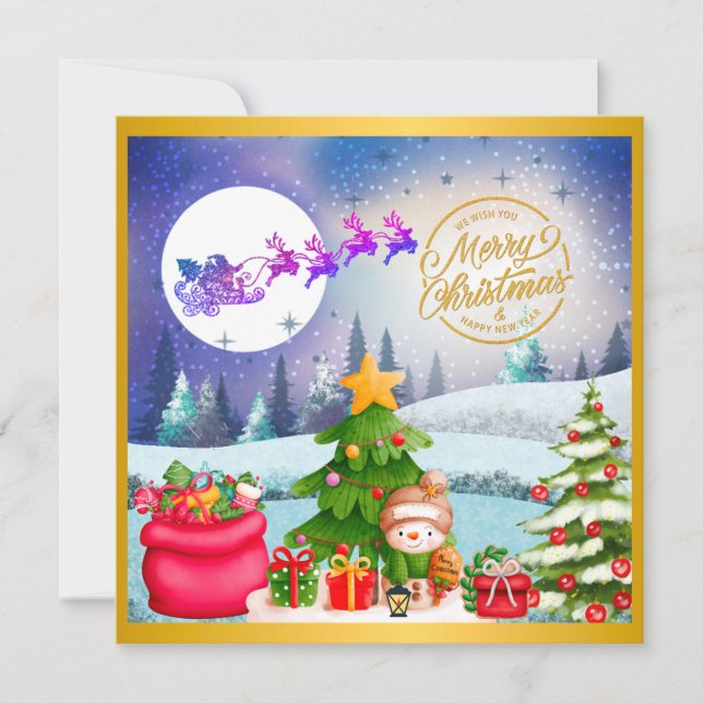 Snowman Merry Christmas Tree Gift & Happy New Year Card (Front)