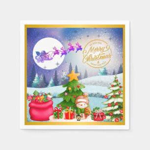 Snowman Merry Christmas Tree Gift & Happy New Year Napkins