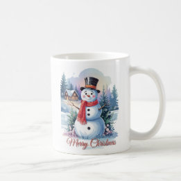 Snowman Merry Christmas Water Colors Coffee Mug