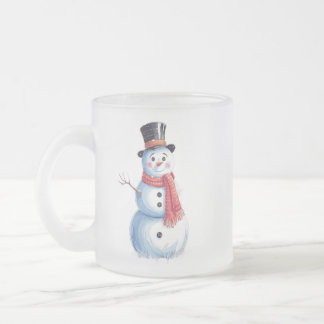 Snowman Merry Christmas Water Colors Frosted Glass Coffee Mug