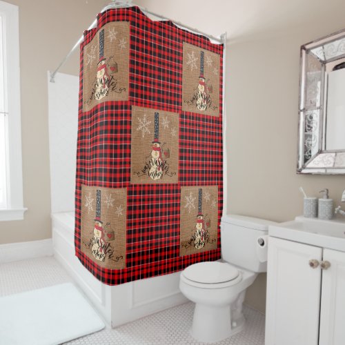 Snowman Merry Christmas with Plaid and Burlap Shower Curtain