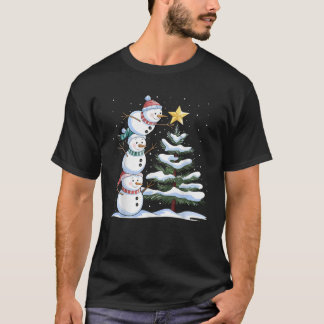 Snowman Merry Christmas Xmas Tree Snow Family Paja T-Shirt