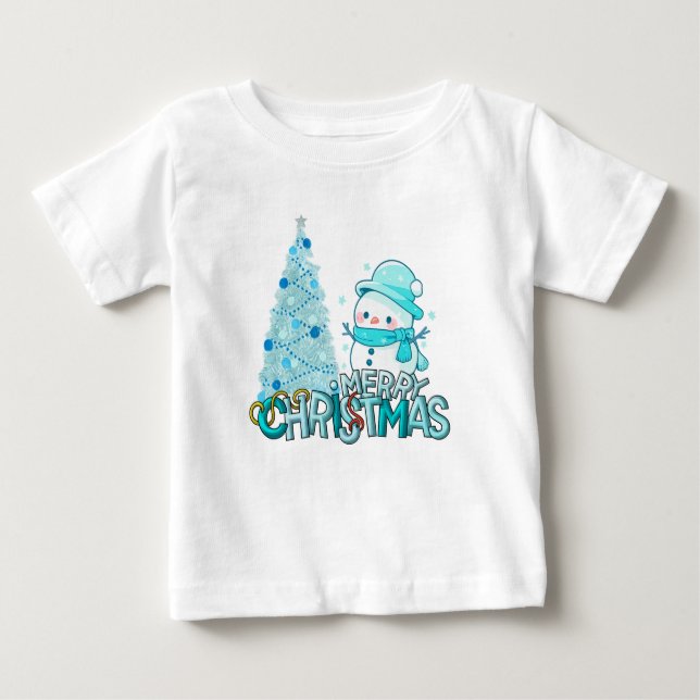 Snowman Merry Christmas Xmas Tree Snow T-Shirt (Front)