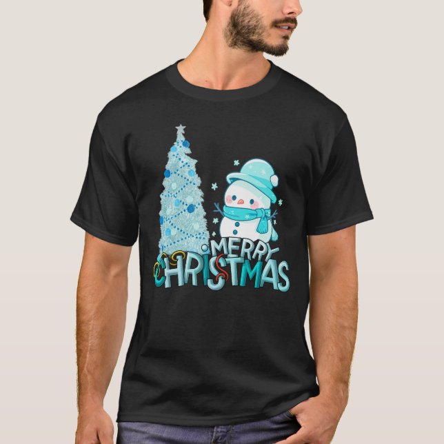 Snowman Merry Christmas Xmas Tree Snow T-Shirt (Front)