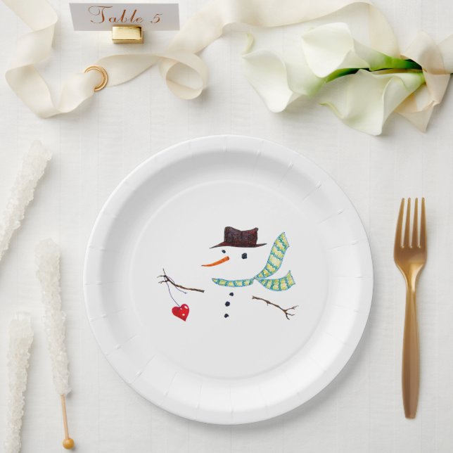 Snowman Minimalist Winter Party Paper Plates (Wedding)