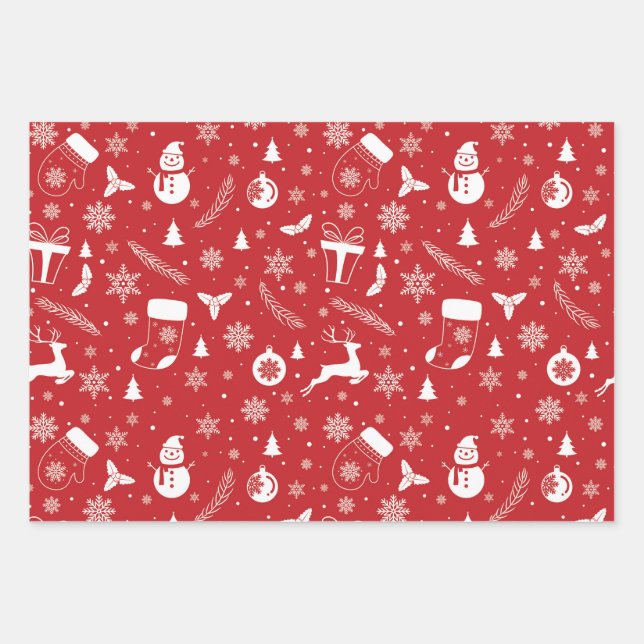 Snowman Mitton Snowflake Christmas Gift Wrapping Paper Sheets (Front)