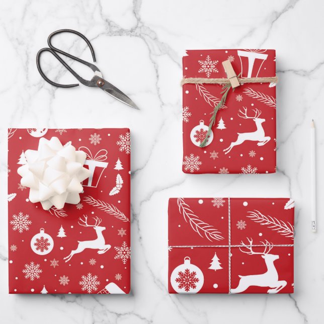 Snowman Mitton Snowflake Christmas Gift Wrapping Paper Sheets (Front)