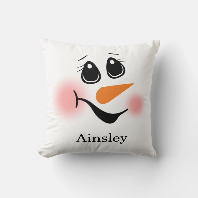 Snowman Monogrammed Throw Pillow (Front)