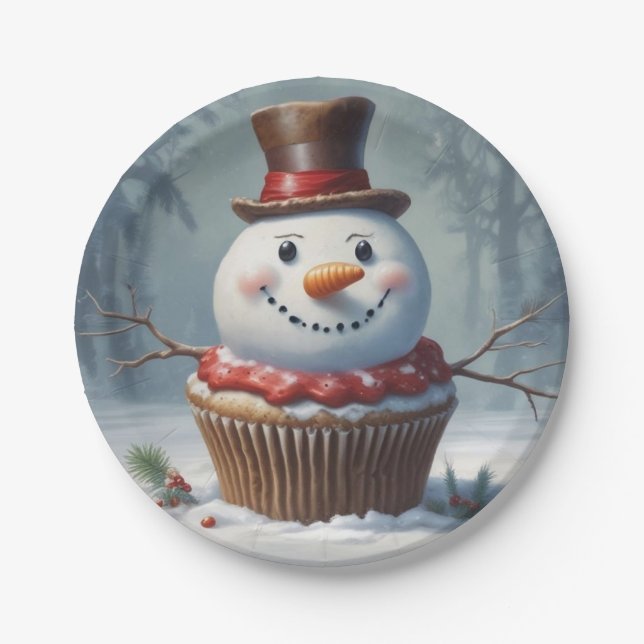 Snowman Muffin  Paper Plates (Front)