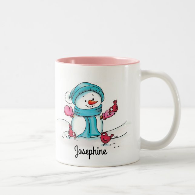 Snowman Mug, Pink - Gerda Steiner Two-Tone Coffee Mug (Right)