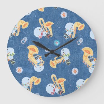 Snowman Musicians Making Christmas Holiday Music Large Clock by WhimsyWiggle at Zazzle