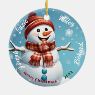 Snowman Name Ornament, Personalized Christmas Ceramic Ornament