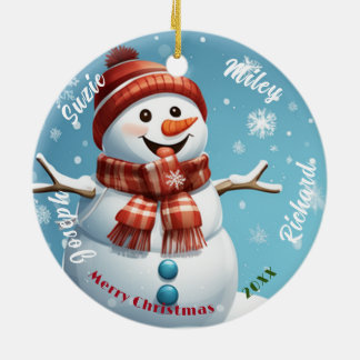 Snowman Name Ornament, Personalized Christmas Ceramic Ornament